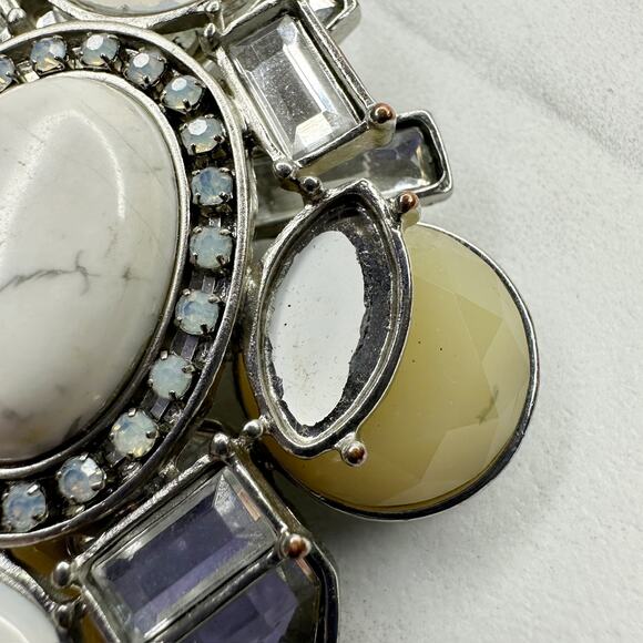 Chico's Rhinestone Cabochon Pendant on Rope and Silver Tone Necklace - Picture 6 of 13